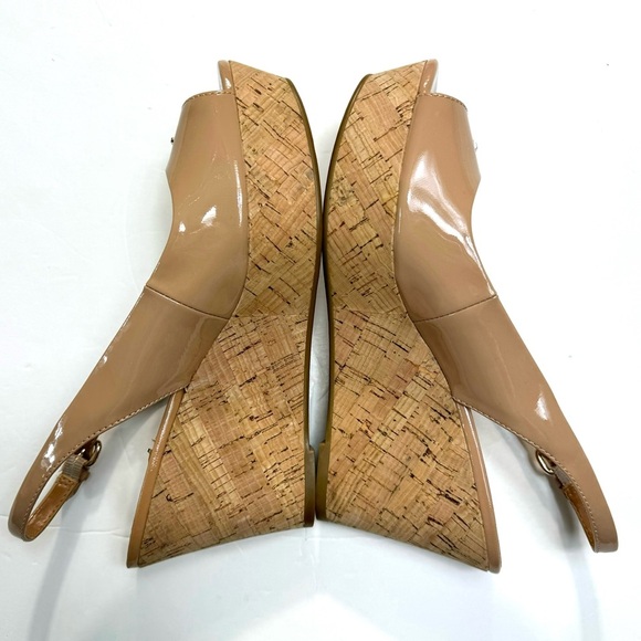 Coach Ferry Cork Wedge Patent Leather Peep toe Slingback Sandals Camel S… - Picture 8 of 11